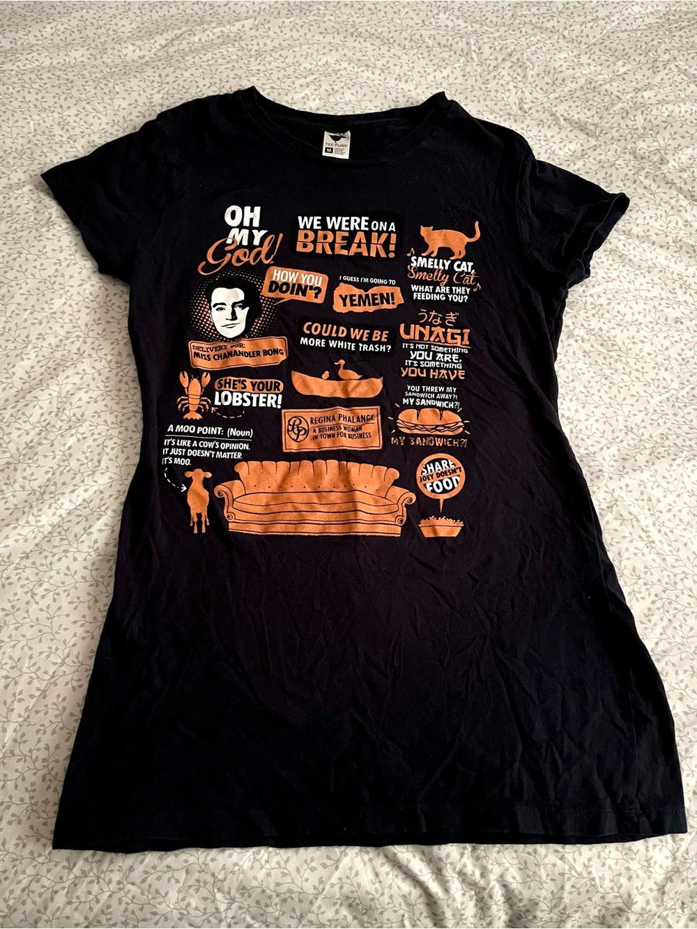 Black Graphic TV Quote Tee with Orange Print